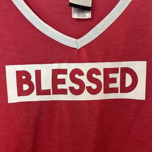 Jerry Leigh Size Large Junior "BLESSED" Jersey Shirt Red Long Sleeve V-Neck - Picture 3 of 8